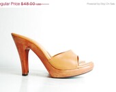 30% OFF - 70s Wood Heels - Wood Platform Shoes - Butter Leather