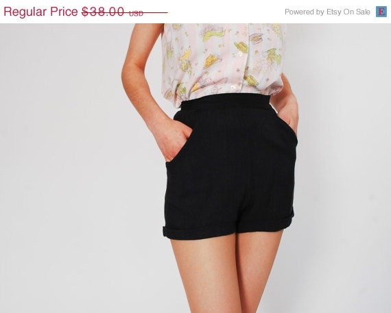 20% OFF - Vintage 50s Shorts - 1950s Shorts - Charcoal Linen