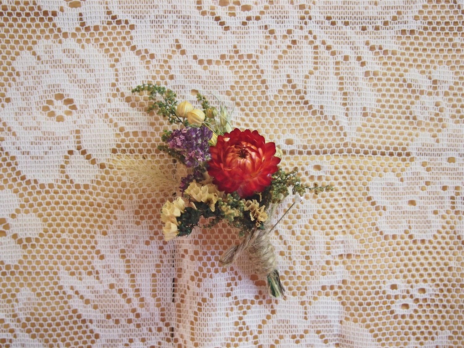 SUMMER HARVEST Dried Flower Boutonniere - Perfect for your Rustic Wedding