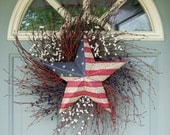 Summer Wreath - Patriotic Wreath - Fourth of July Wreath - Star Wreath - Flag Wreath