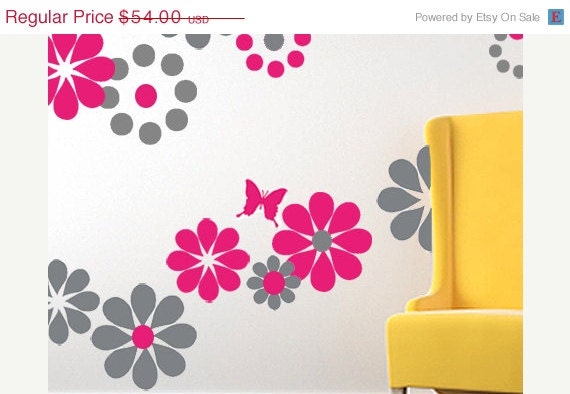 SALE 10% OFF Flowers Butterflies Circles Vinyl Wall Decal  LARGE