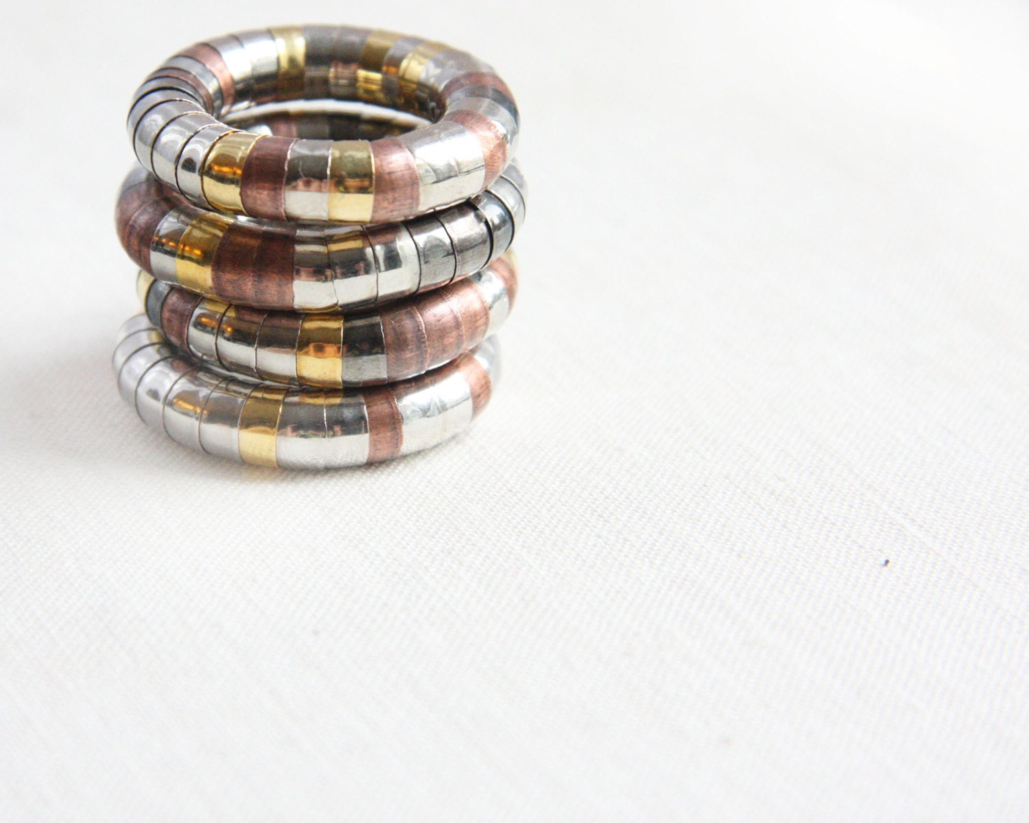 on Vacation / Stacking Rings - Steampunk Dragon Ring - Industrial Modern Design - Trendy Cool Beaded Ring - Flexible Mixed Metal Ring