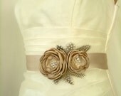 Handcrafted Fabric Champagne, Khaki Wedding dress Sash Belt