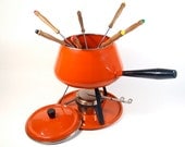 Enamelware Fondue Pot and Forks