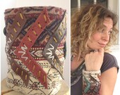 Eco Cuff BRACELET,  recycled, folk, funky, boho, upcycled accessories, tribal, earthy, leather arrow applique, by Zasra