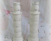 Candlesticks Shabby Chic Wooden Candlesticks Pair of Cream Candle Holders