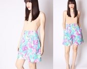 Turquoise Floral 90s Cotton Denim Soft Grunge Jean Shorts / Jean Shorts / Long Jean Shorts / Rose Jean Shorts / Floral Denim / 2245