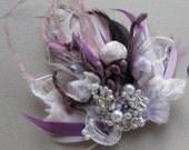 Feather fascinator Wedding bridal Hair accessory Purpule Lavender  Burgundy Pink Ivory Vintage inspired rhinestone head piece pearl