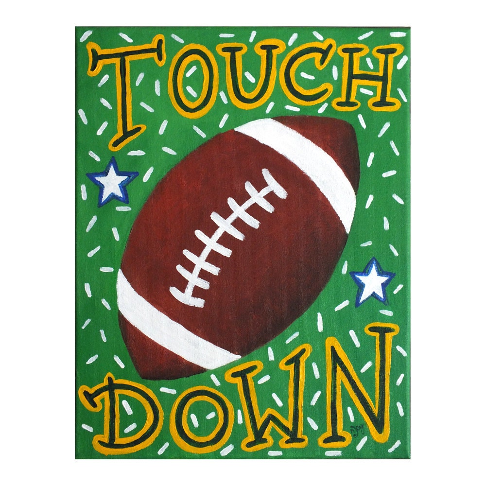 Childrens Sports Painting, TOUCH DOWN FOOTBALL No.2, 11x14 Acrylic Wall Art, Baseball Themed Kids Decor