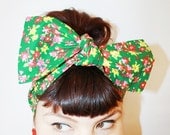 Bow style, Vintage Inspired Head Scarf, Spring Flower Garden, Retro