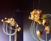 Yellow dried rose headband, couture, flower crown, hair wreath, vintage lace, whimsical hair accessory, bridal, bridesmaid head piece
