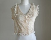 vintage 30s blouse - ECRU eyelet top w/glass buttons / XS-S