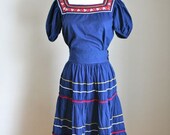 vintage 1950s dress set - COWGIRL 50s 2pc peasant top & circle skirt / XS-S