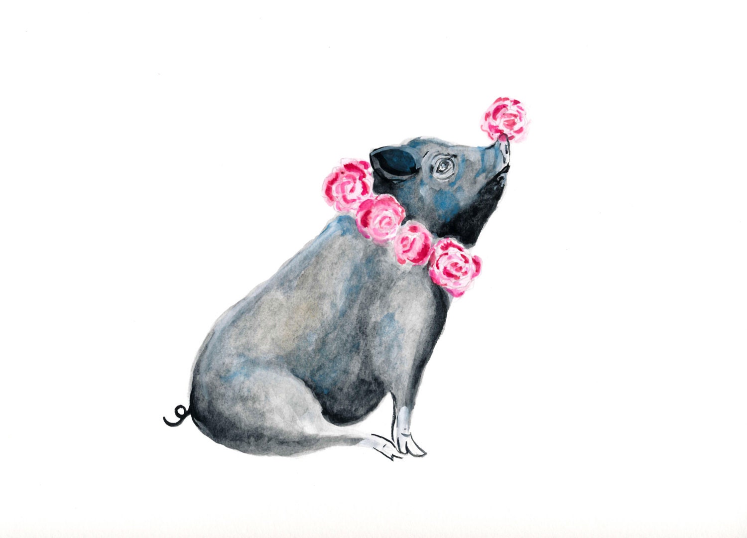 Peony Pig 3, Print of Original Painting