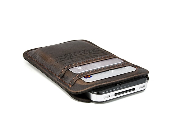 RETROMODERN aged leather iPhone 4 pocket - - DARK BROWN