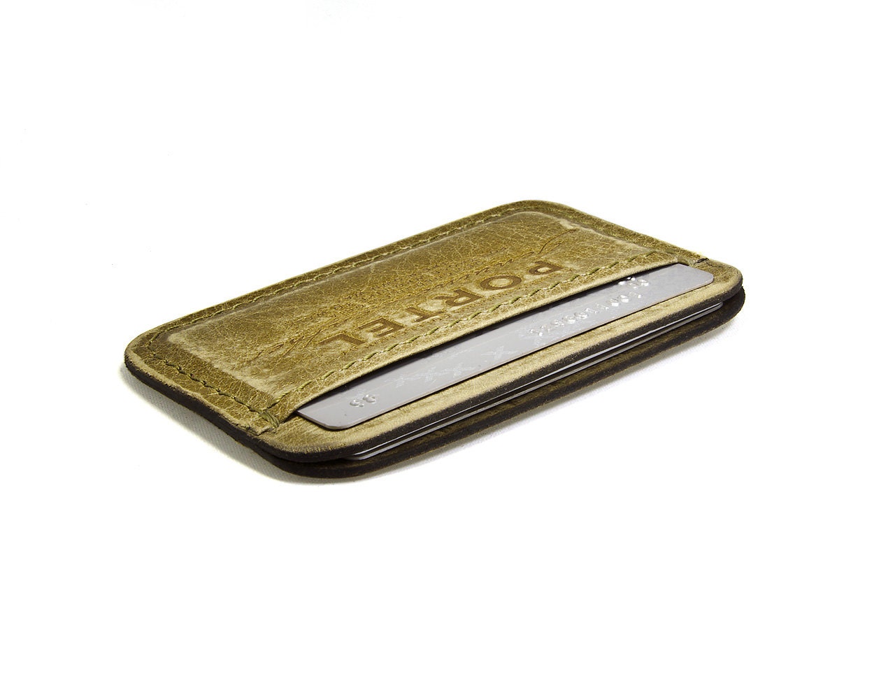 RETROMODERN aged leather Credit Card wallet - - OLIVE