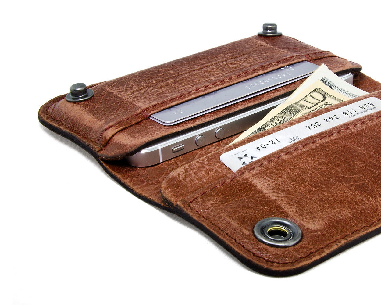 RETROMODERN aged leather iPhone wallet - - LIGHT BROWN