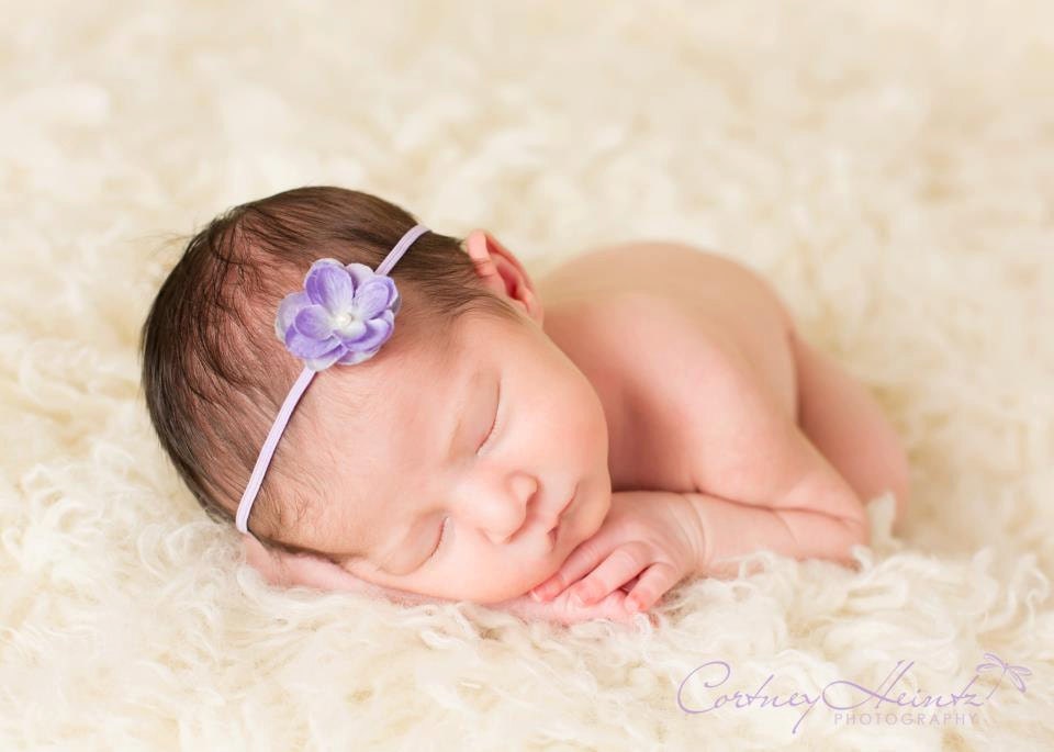 baby set headband, Set of Pink/Lavender Purple Small Petite FLower, Skinny Elastic Headband Newborn to Adult PHOTOGRAPHY PROPS