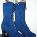 Victorian style Boots in suede blue navy leather, 7 cm/2,8 inch High Heels,ORDER your size