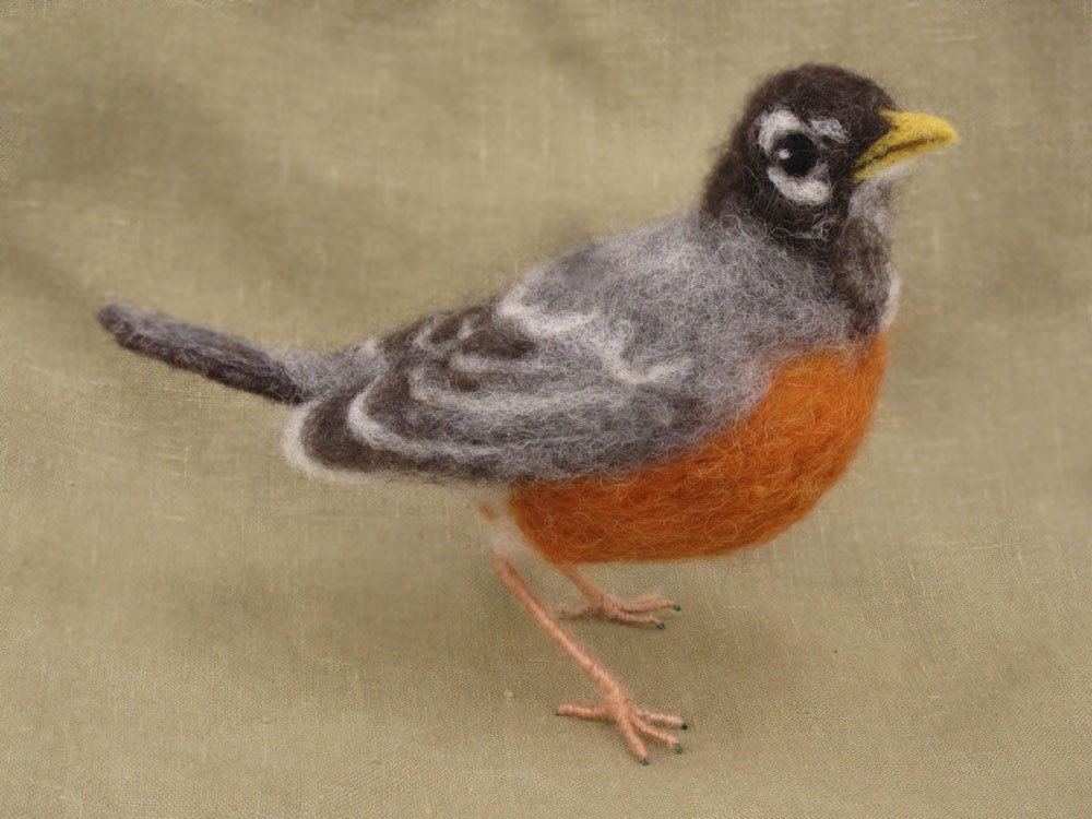 Needle felted American Robin, first bird of spring