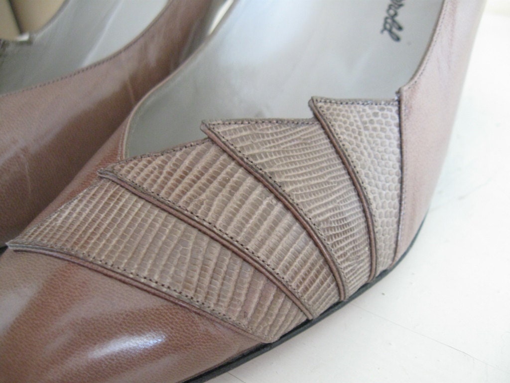Vintage Shoes Leather Pumps Kid Lizard Reptile Margaret Jerrold Heels 9B