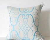 Decorative pillow cover - Throw pillow - 18x18 - Sky Blue - Off White - Scroll Lattice - Geometric Pillow - Same Fabric on Both Sides