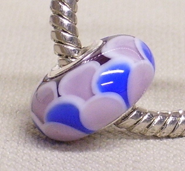 Glass Large Hole Lampwork Bead European Charm Bracelet Bead Purple with Light Purple and Blue Scales