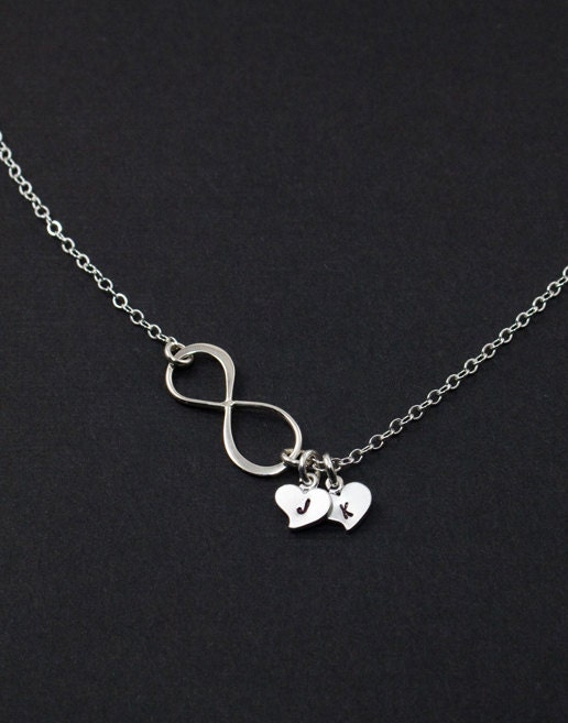 Personalized Infinity Necklace. Heart Silver Necklace. Monogrammed Jewelry. Bridesmaids.  friendship. Couple Infinity Love