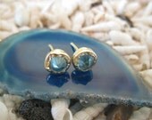 Light Blue Aquamarine Blue Topaz Zircon - 14K Yellow Gold Post Earrings