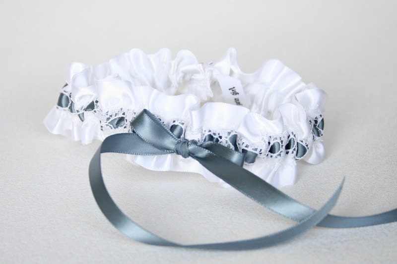 Wedding Garter - White and Gray Lace Bridal Garter - Sample Sale