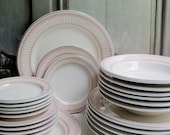 Vintage Buffalo Oneida Dish Set of 24 - Rose and Gray Restaurant Ware