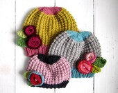 baby hat KNITTING PATTERN , instant digital download pattern, knit baby girls hat with flowers, DIY pattern