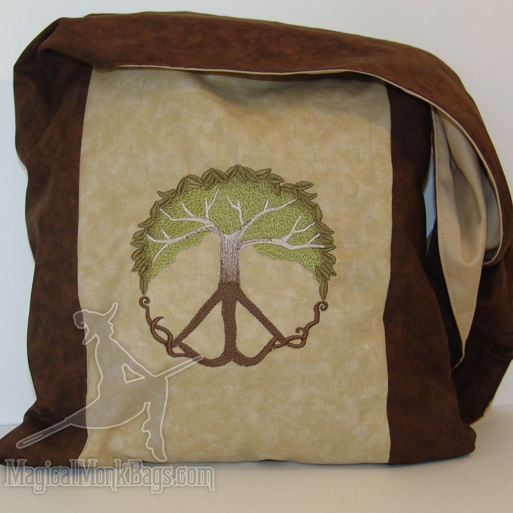 Peace Tree Go Green Messenger Monk Sling Bag Hippie Purse