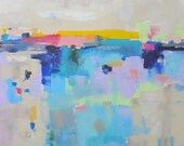 Large Colorful Abstract Landscape Original Acrylic Painting -Bright Horizon 36 x 48