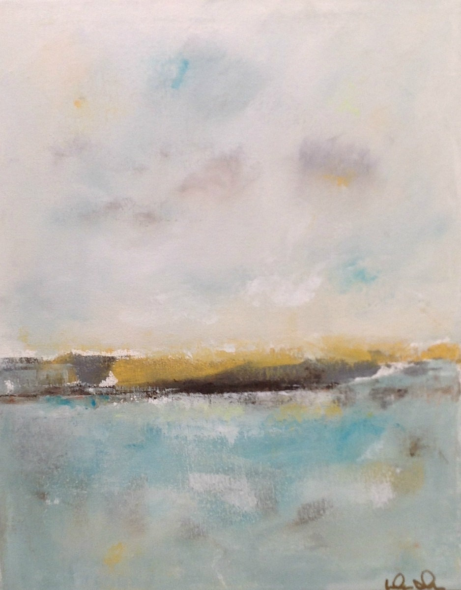 Light Blue Coastal Painting Original Art -Light Aqua Sea 16 x 20