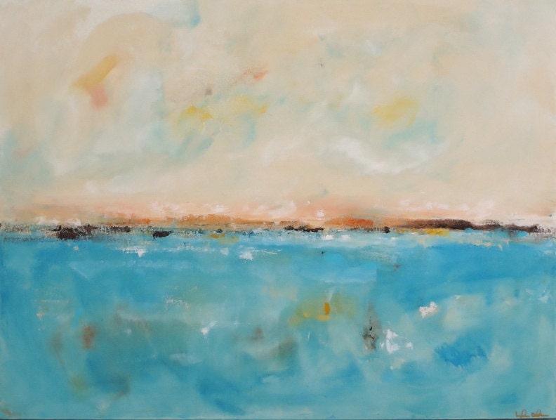 Large Blue Abstract Seascape Original Painting -Dreams of the Coast 40 x 30