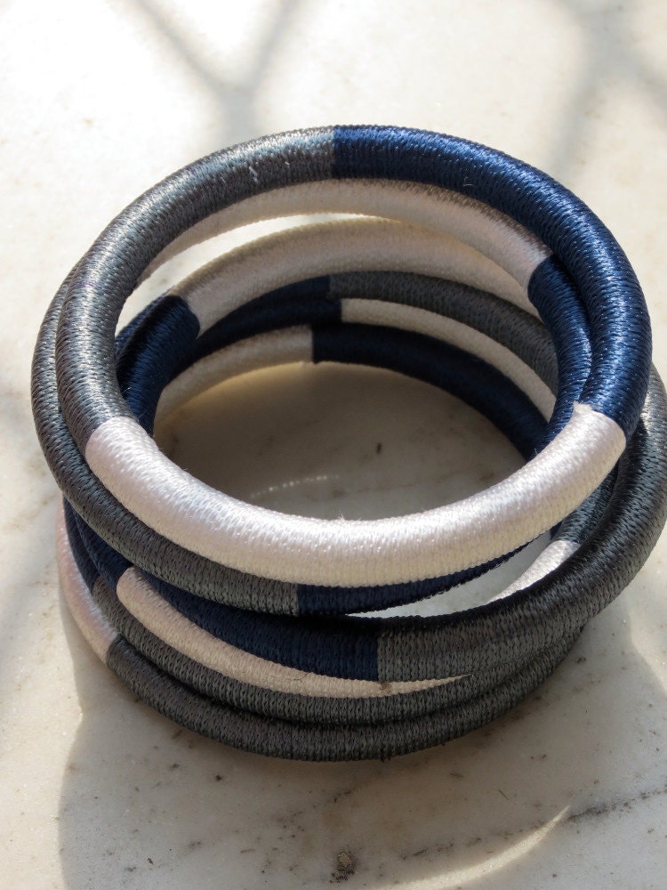 10 Thread Wrap Bracelets in blue white grey -Handmade Jewelry very Lightweight - Eco friendly Bangles Perfect for Summer,Winter