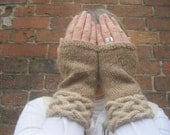 Angora and Alpaca Hand Knitted Fingerless Mittens with Cable Cuff
