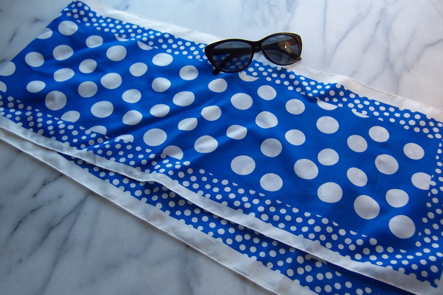 70s Polka Dot Scarf in Bright Blue