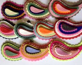 Wool Felt Paisleys 60 total - Sizes 1 1/2" -  4" Random Colored. 1942