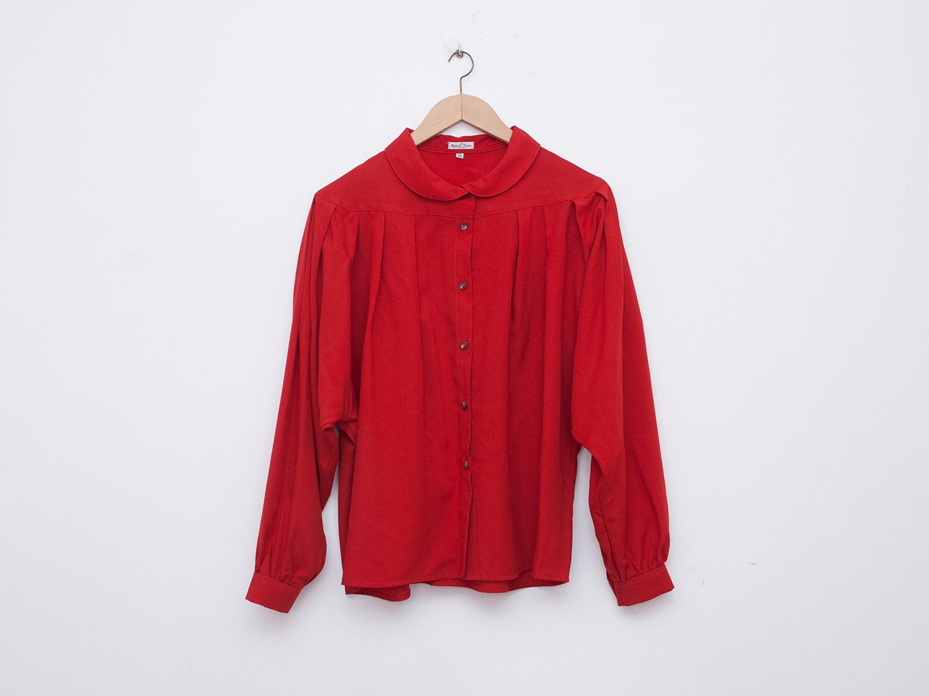 80s Nos vintage Red blouse peter pan collar draped