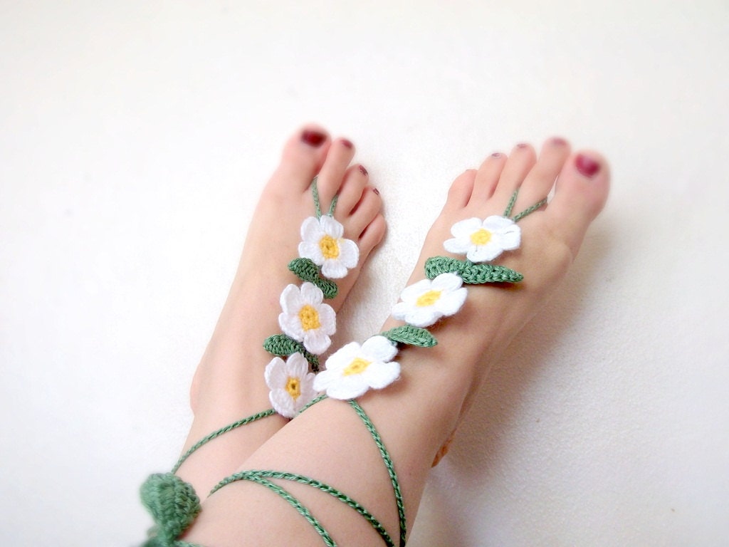 Daisy Lace Sandals,Gypsy,Beach,belly dancer,Pool,Yoga,Hand Crochet,Victorian,Sexy,Lolita,Hippie,Old fashioned,beach birthday,festivals