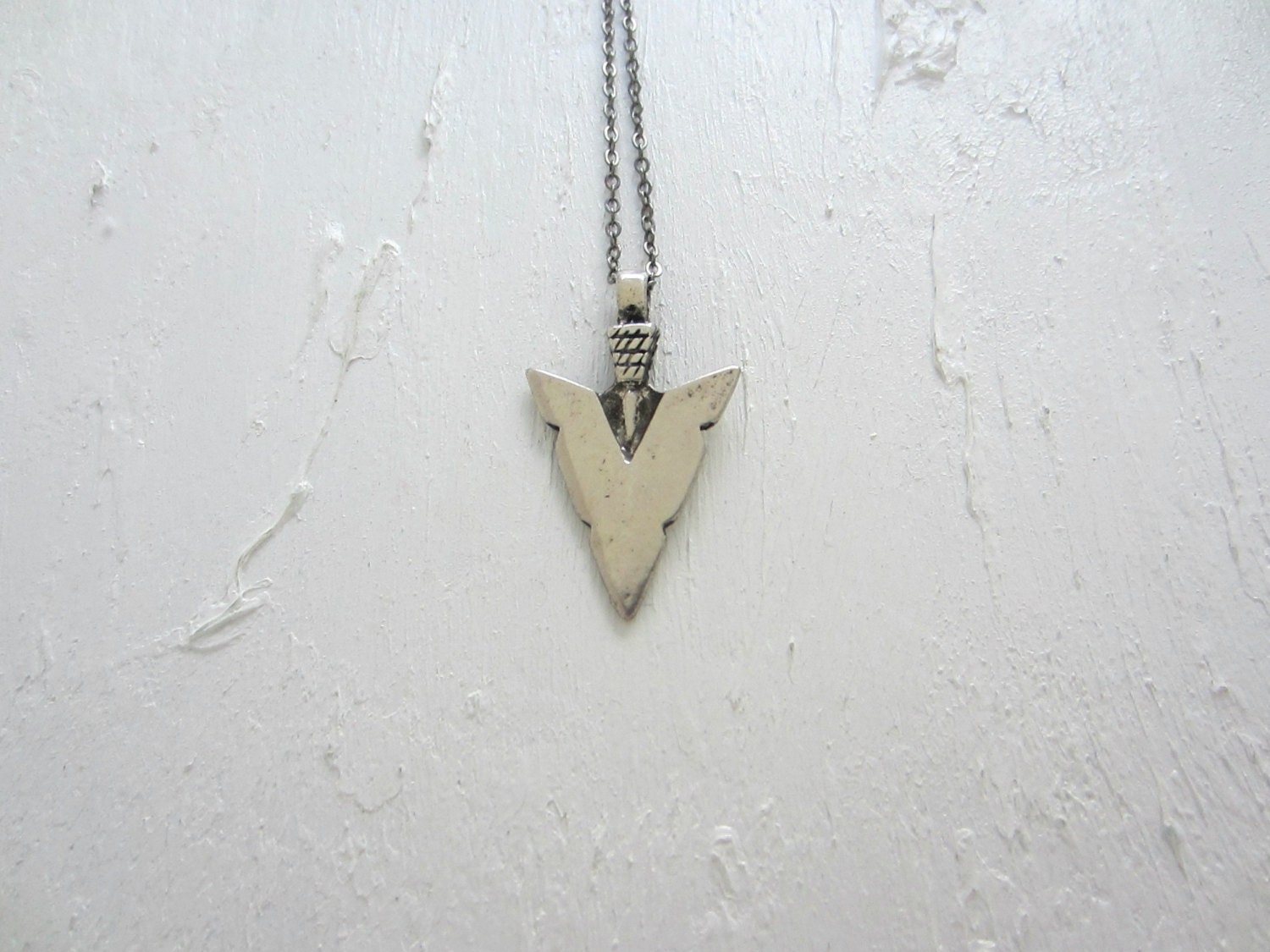 Arrowhead Pendant Necklace Silver Arrowhead Mixed Metal Jewelry Edgy Bohemian Jewelry Gifts Under 40