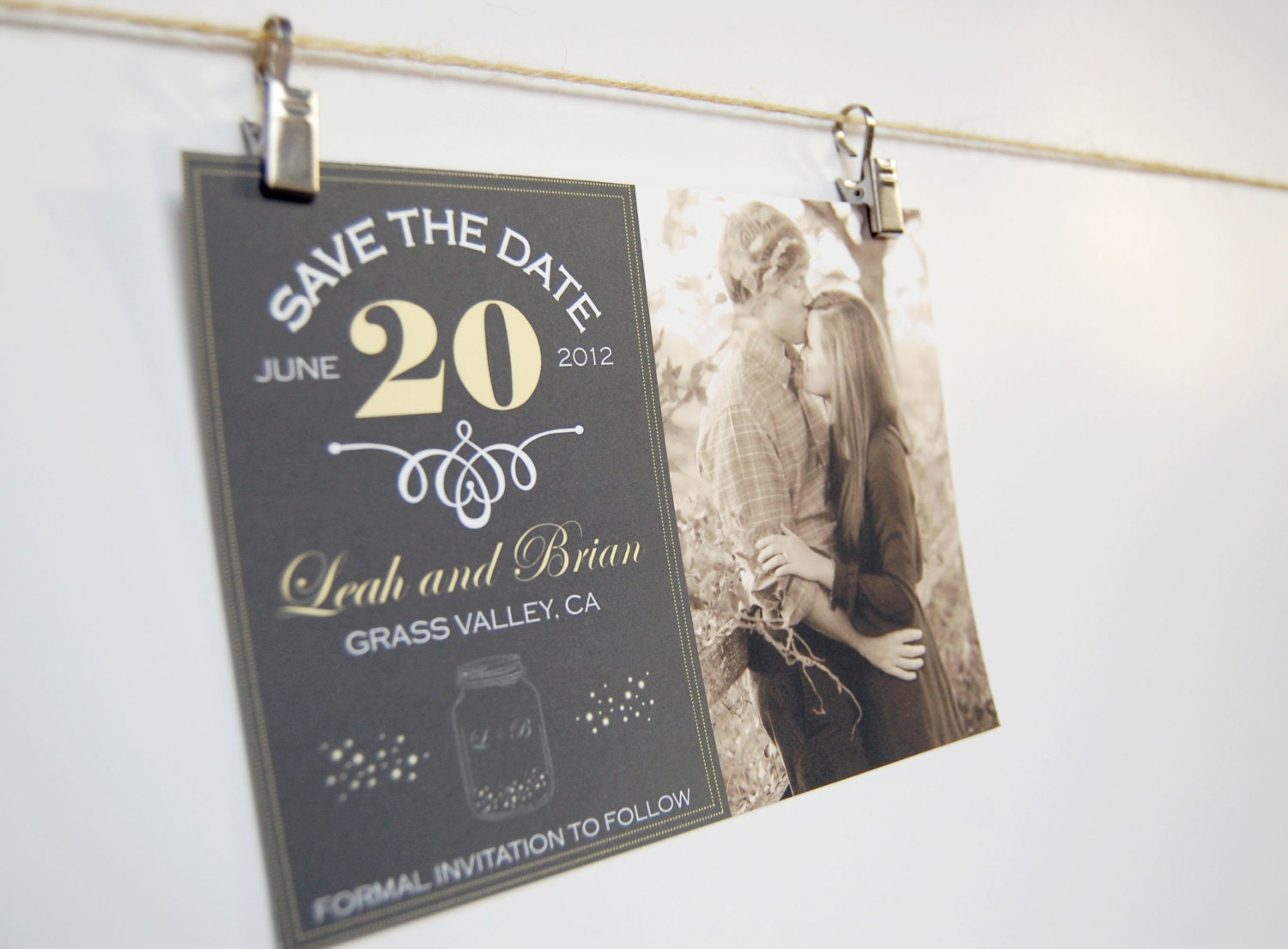 Rustic Chic Mason Jar Fireflies Photo Save the Date
