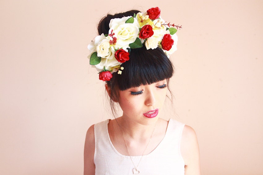 rose crown statement headband // wedding bridal headpiece, quirky, garden party, summer, festival, spring.