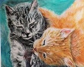 Cat Art, Original Painting, Painting on Ampersand White Clayboard, 6 x 6 inch Kitten Art