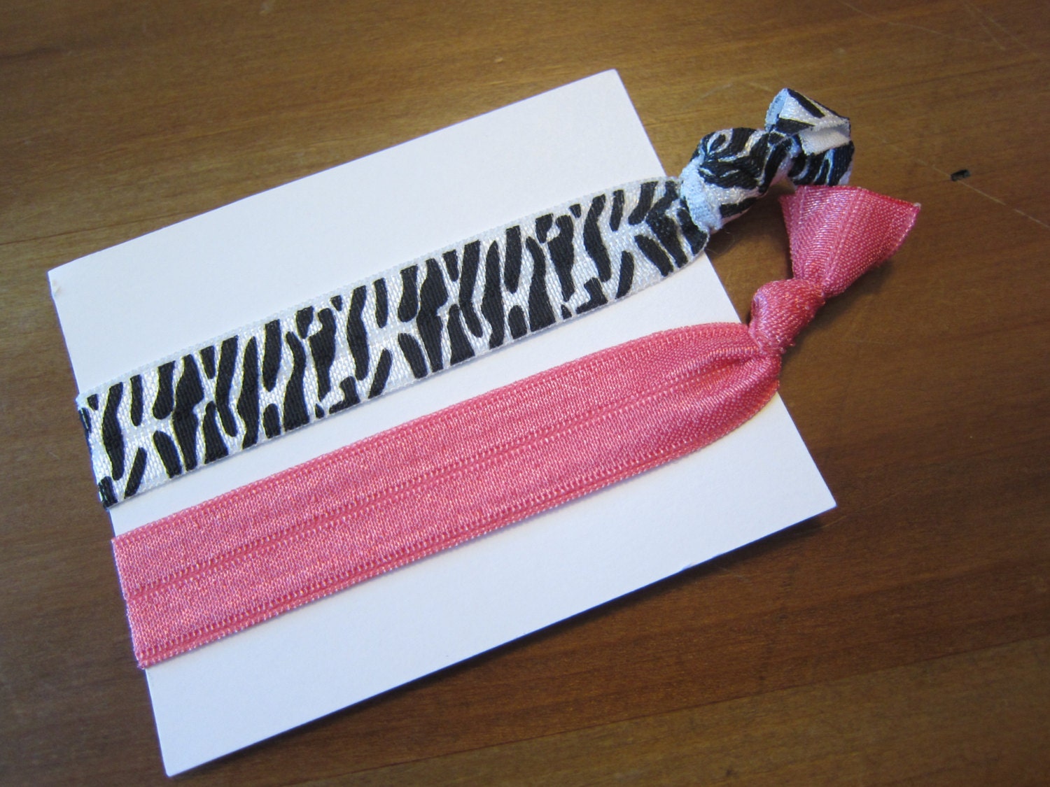 Set of Two (2)Soft Elastic Ponytail Holders Hairties Bracelets Black and White Zebra and Dusty Rose