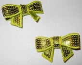 Set of Two (2) Apple Green Sequin Bow Ribbon Lined Alligator Clips