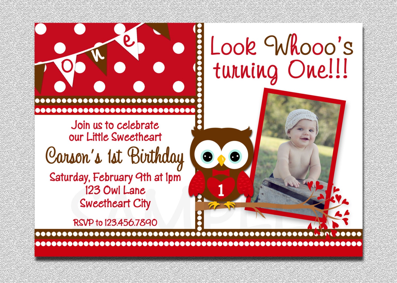 Boys Owl Birthday Invitation 1st Birthday Valentine Owl Birthday Party Invitation Printable Boys or Girls Il_570xn