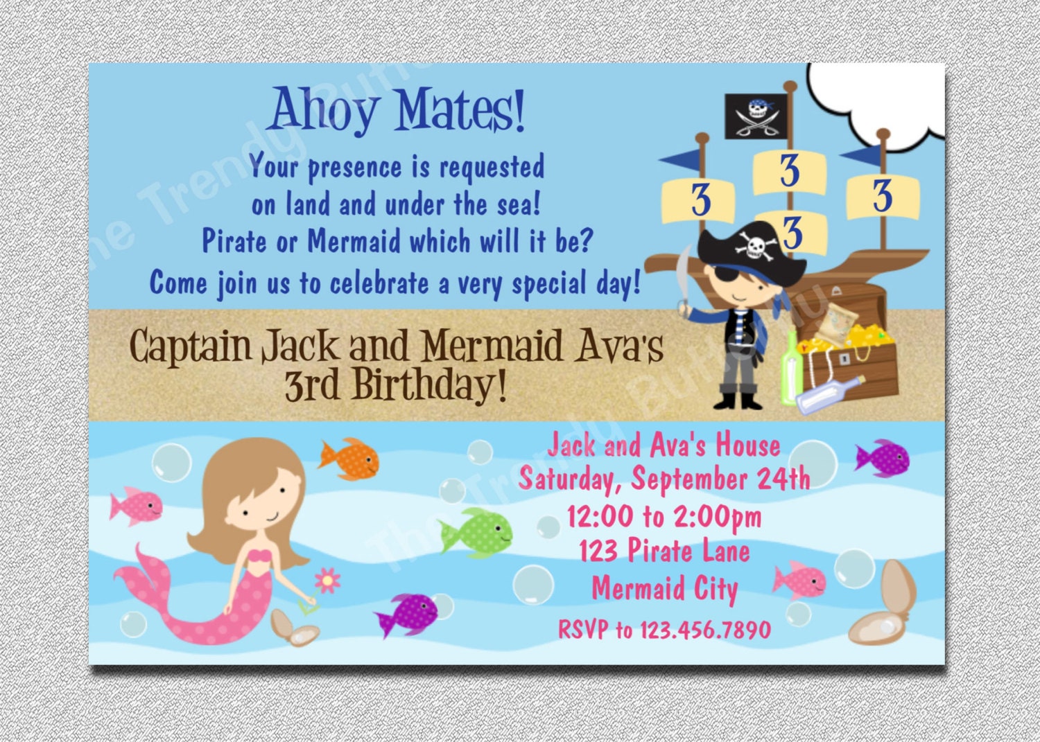Pirate and Mermaid Birthday Invitation Mermaid and Pirate Birthday Party Invite Twins Printable Il_570xn